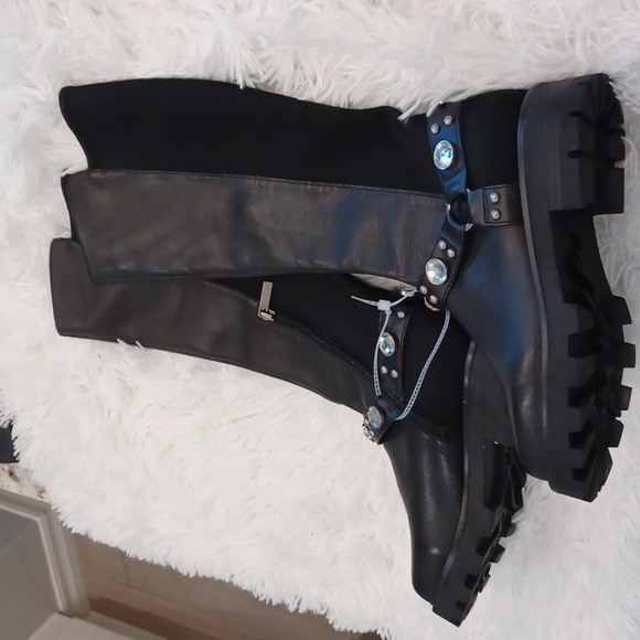 KARL LAGERFELD MILLA LEATHER RHINESTONE EMBELLISHED KNEE HIGH BOOTS NEW SZ 10 - Picture 1 of 16